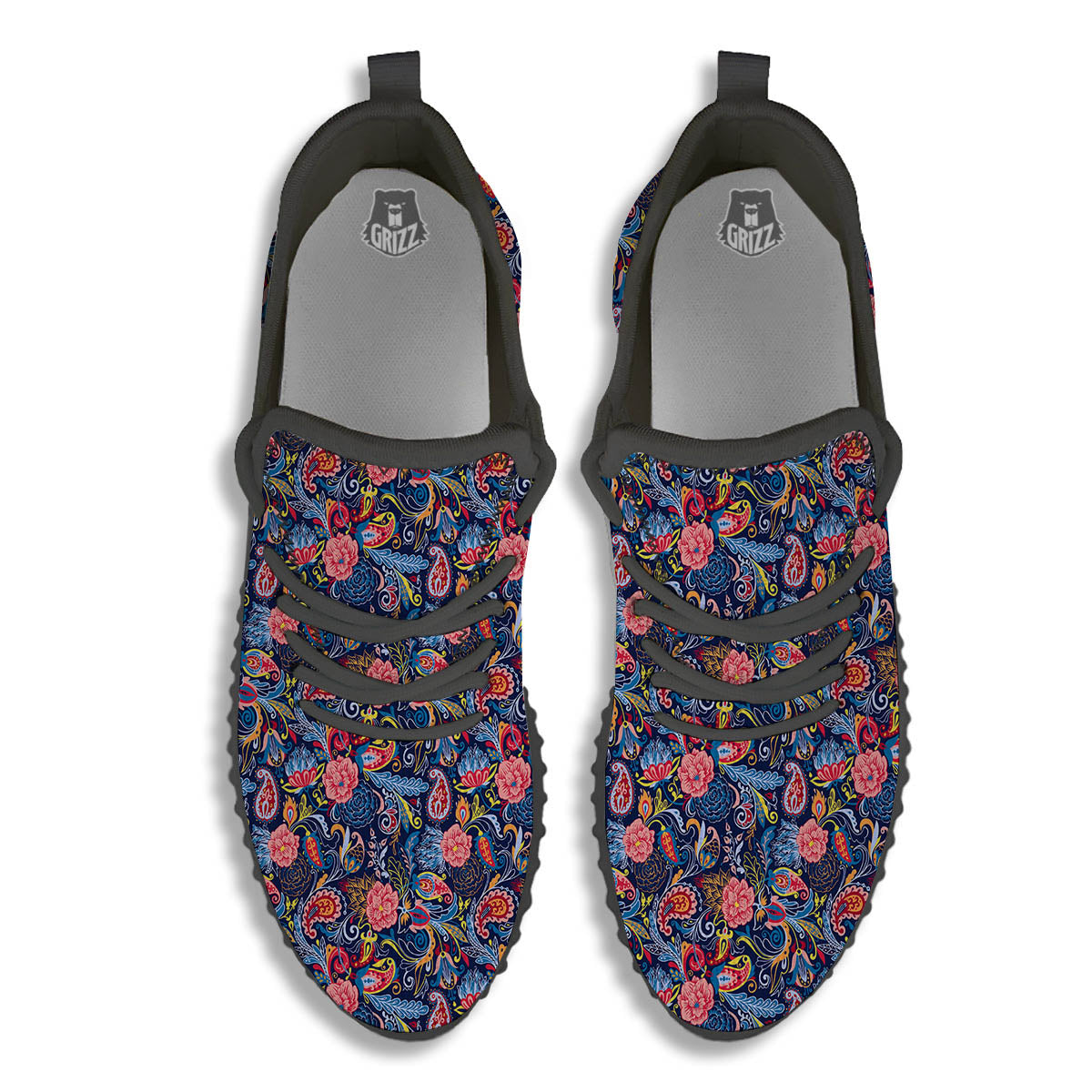 Paisley Blue Print Pattern Black Walking Shoes-grizzshop