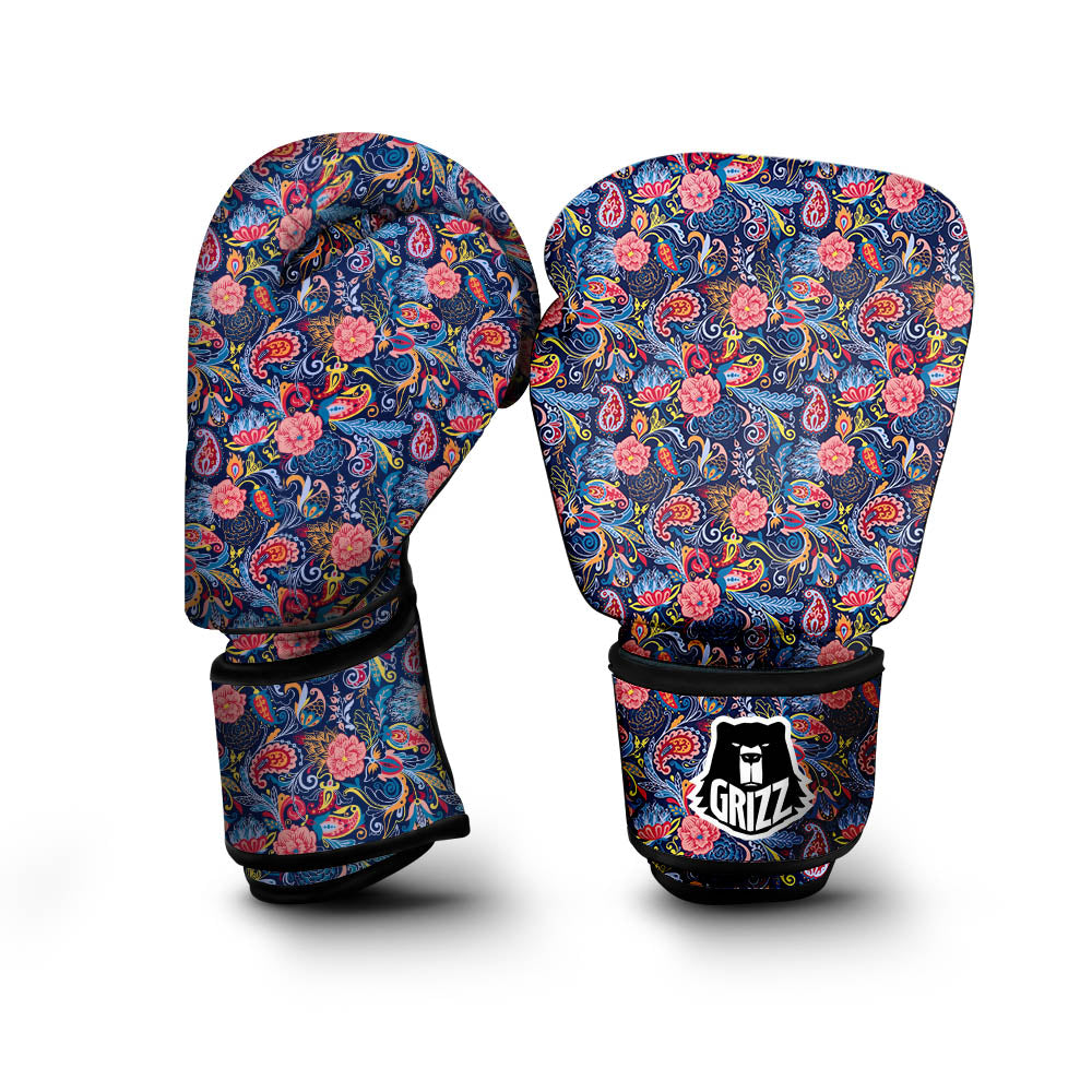 Paisley Blue Print Pattern Boxing Gloves-grizzshop