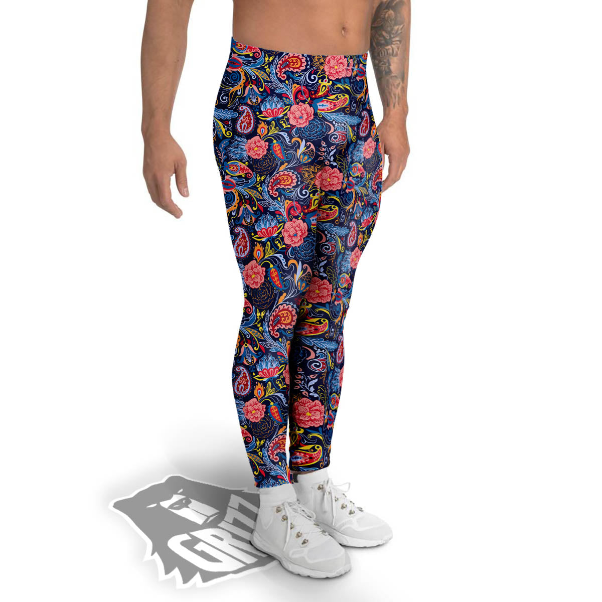Paisley Blue Print Pattern Men's Leggings-grizzshop