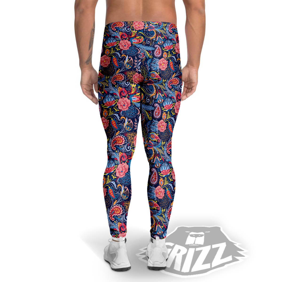 Paisley Blue Print Pattern Men's Leggings-grizzshop