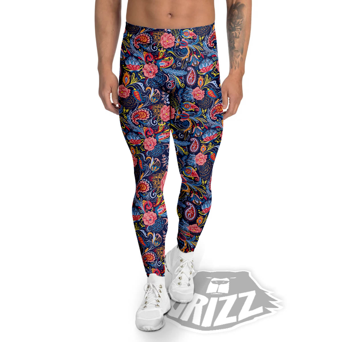 Paisley Blue Print Pattern Men's Leggings-grizzshop