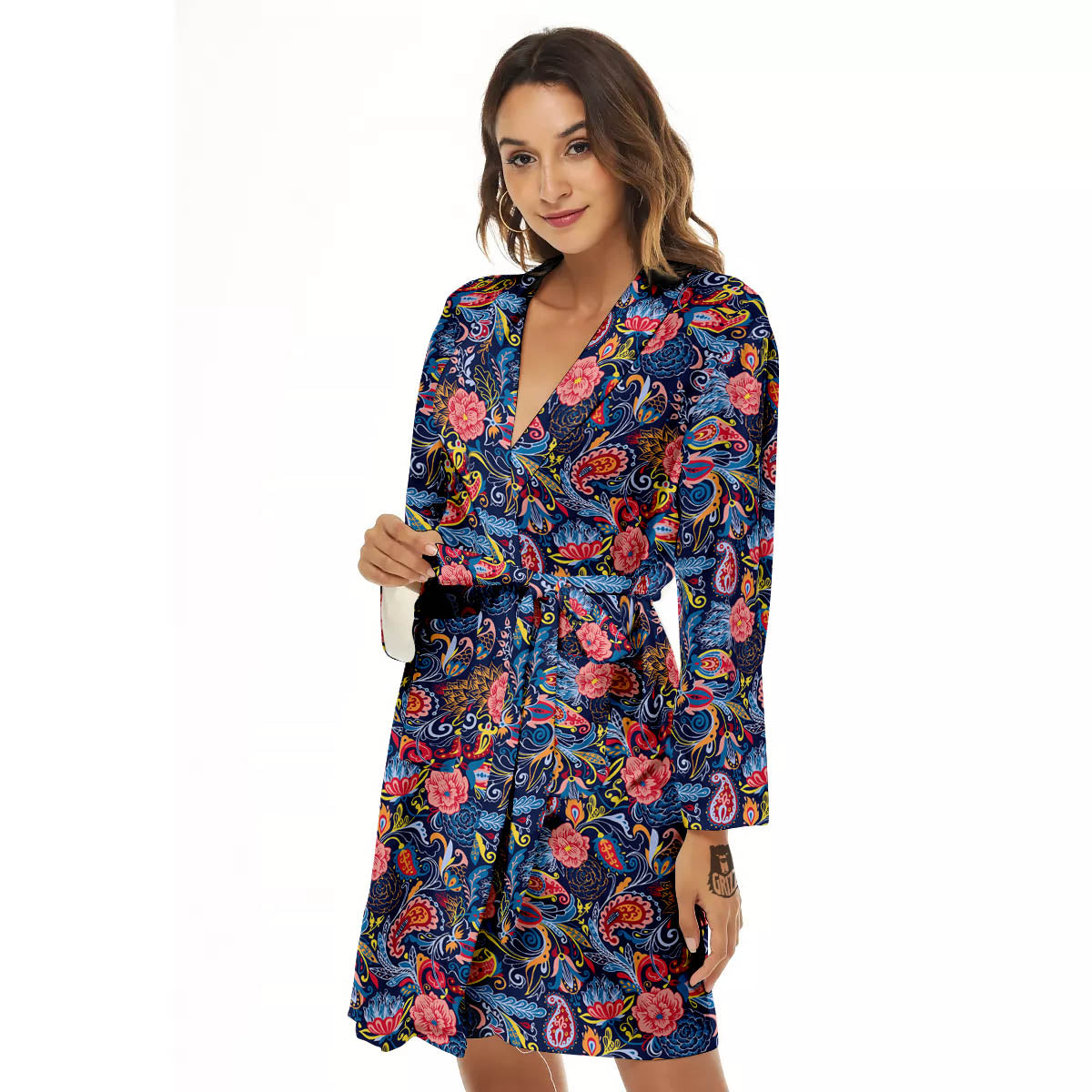 Paisley Blue Print Pattern Women's Robe-grizzshop
