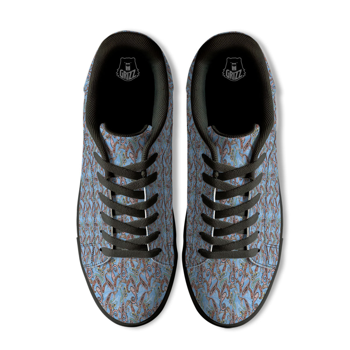 Paisley Bohemian Blue Sky Print Pattern Black Low Top Sneakers-grizzshop