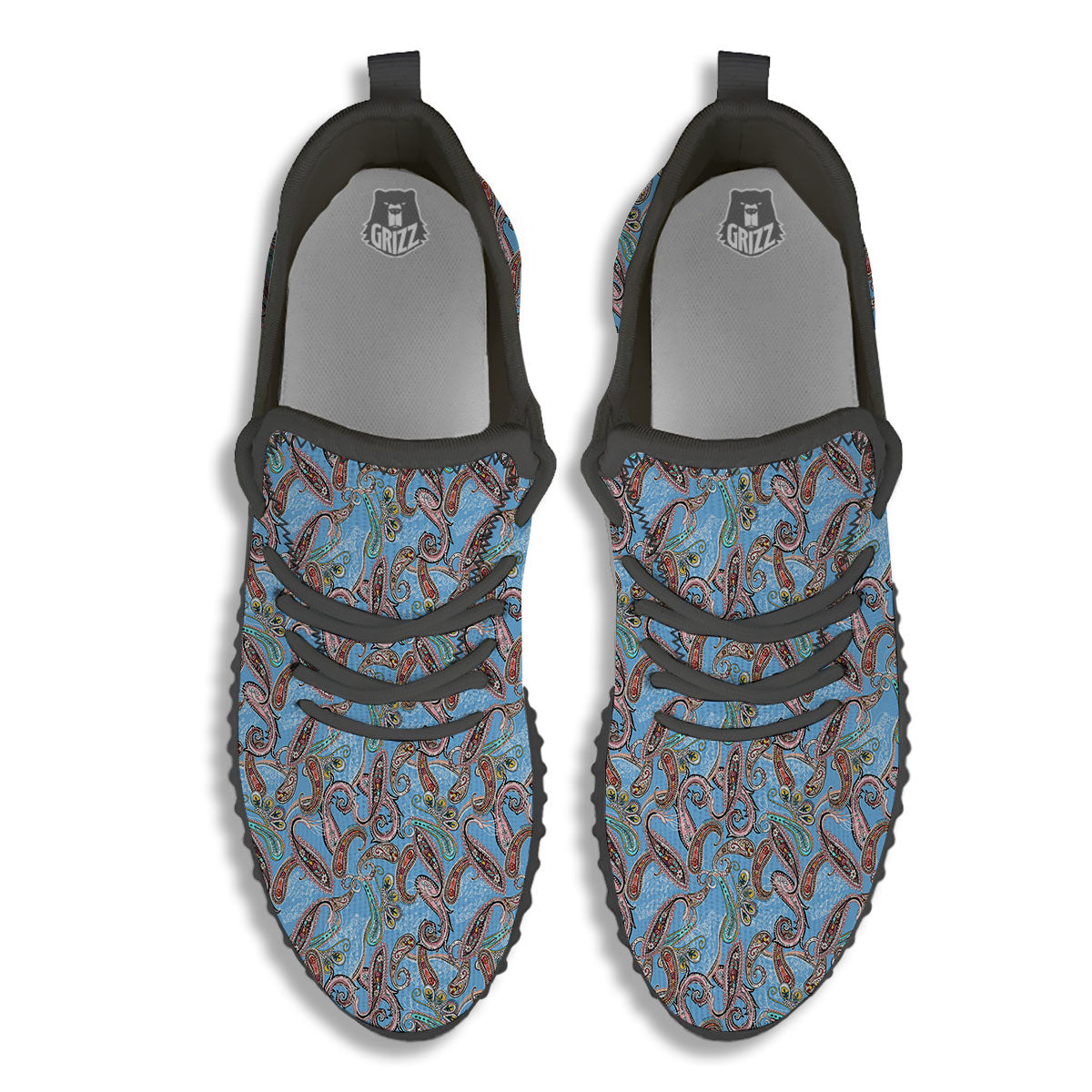 Paisley Bohemian Blue Sky Print Pattern Black Walking Shoes-grizzshop
