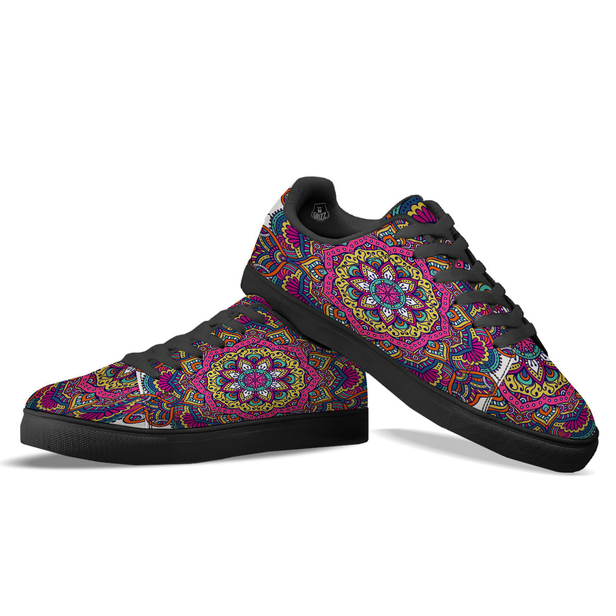 Paisley Boho Colorful Print Black Low Top Sneakers-grizzshop