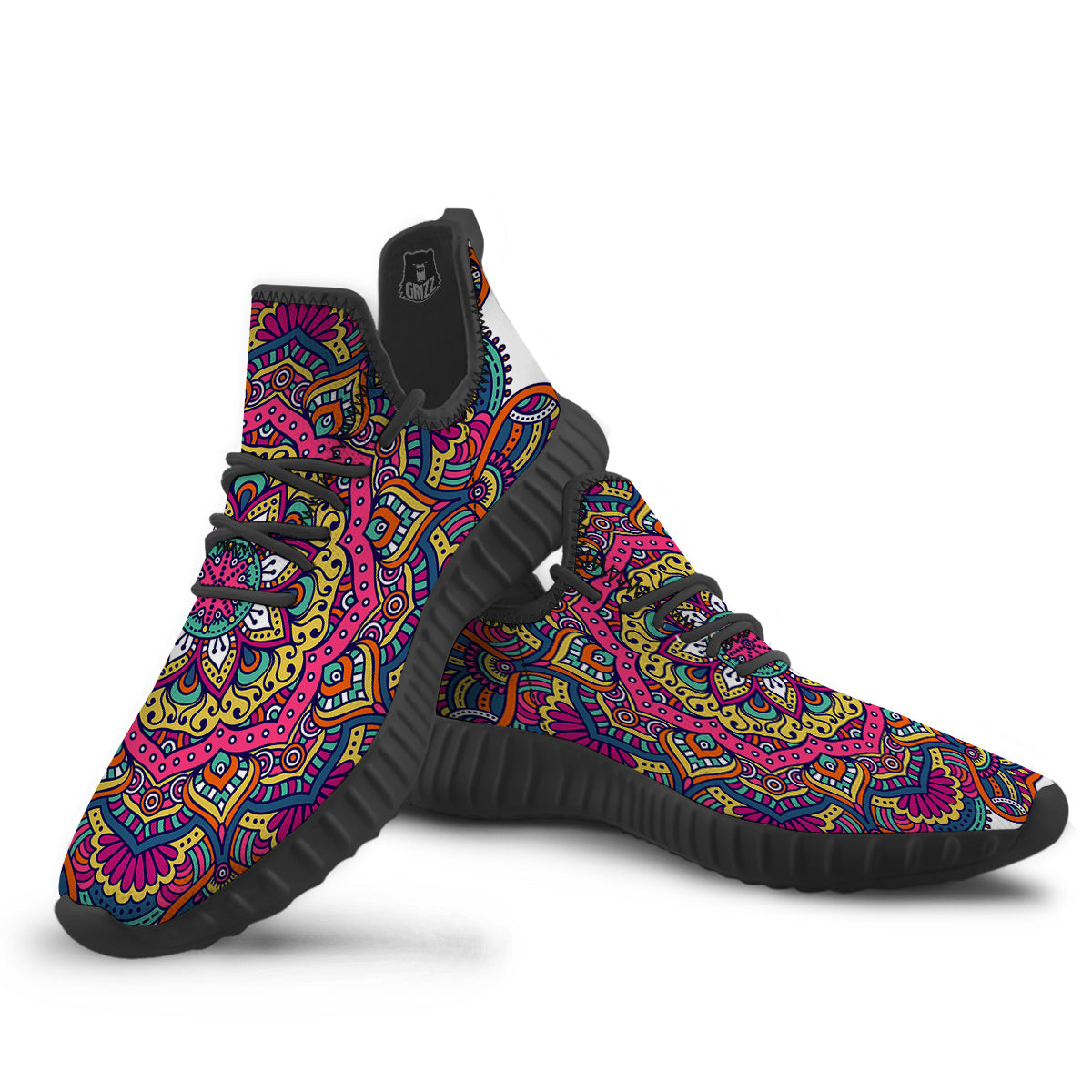 Paisley Boho Colorful Print Black Walking Shoes-grizzshop