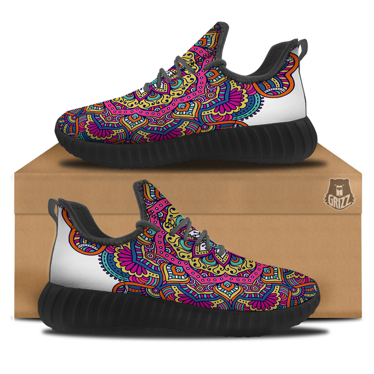 Paisley Boho Colorful Print Black Walking Shoes-grizzshop