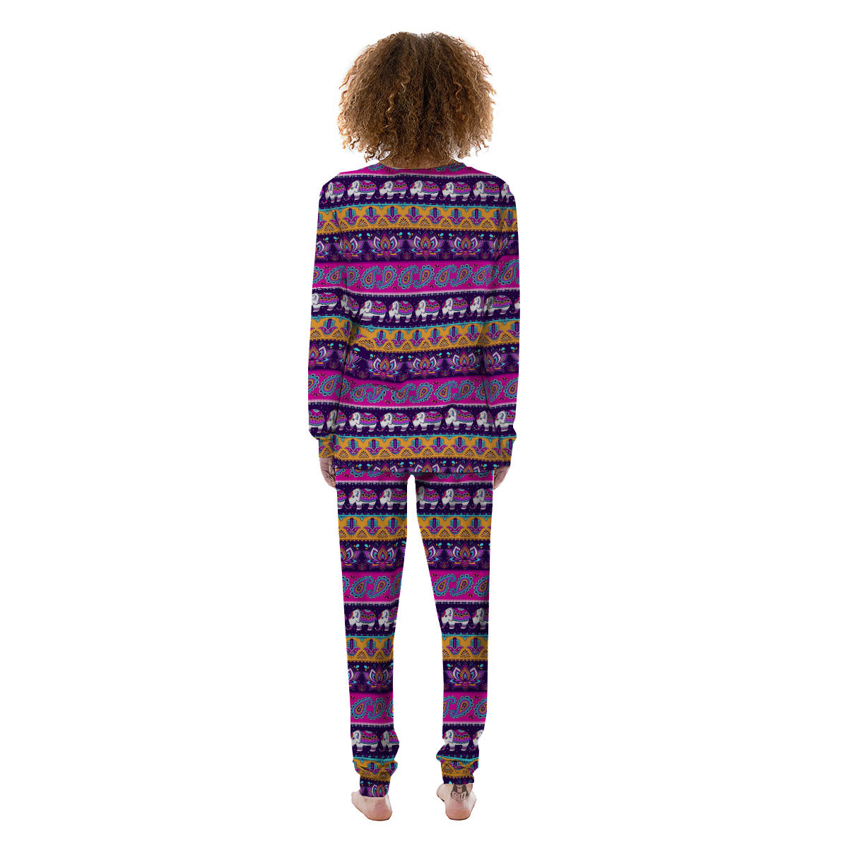 Paisley Elephant Hamsa Print Pattern Women's Pajamas-grizzshop