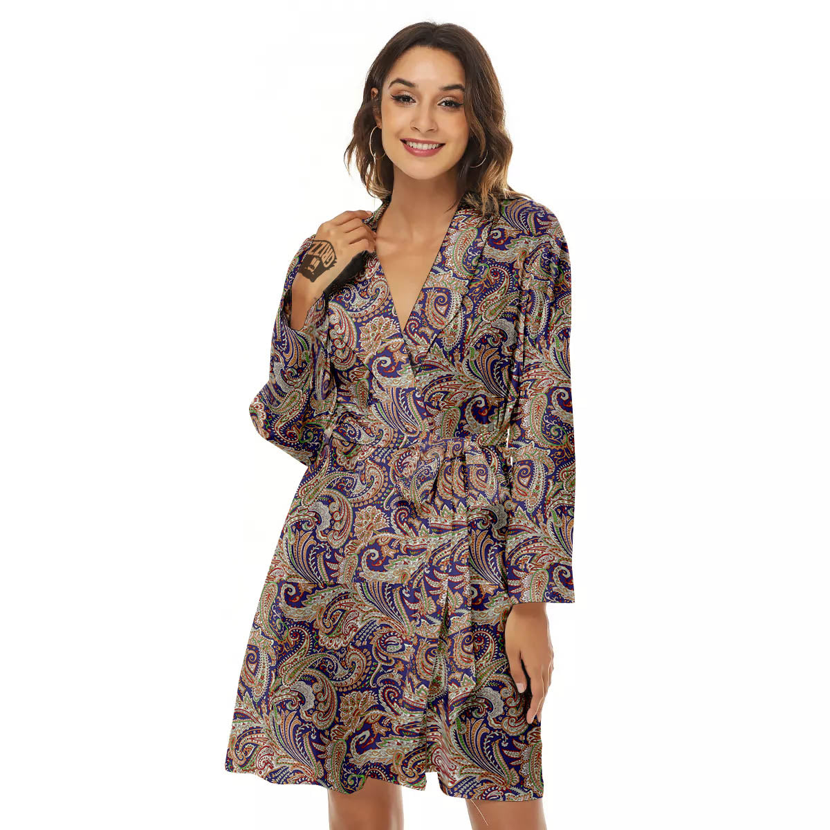 Paisley Indian Colorful Print Pattern Women's Robe-grizzshop