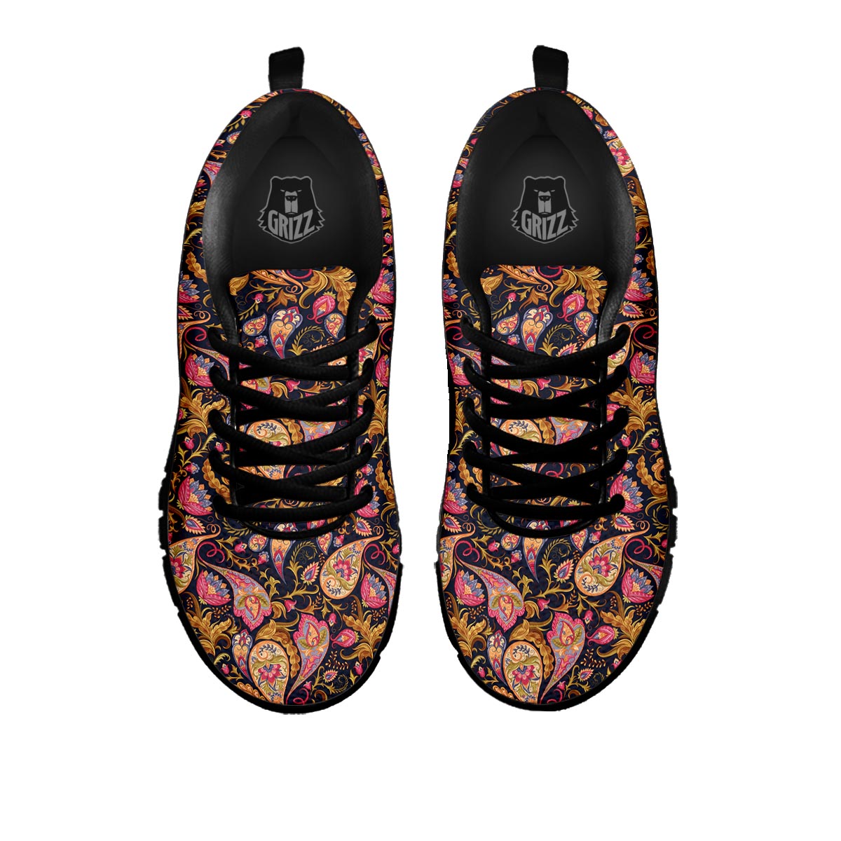 Paisley Indian Retro Print Pattern Black Sneaker-grizzshop