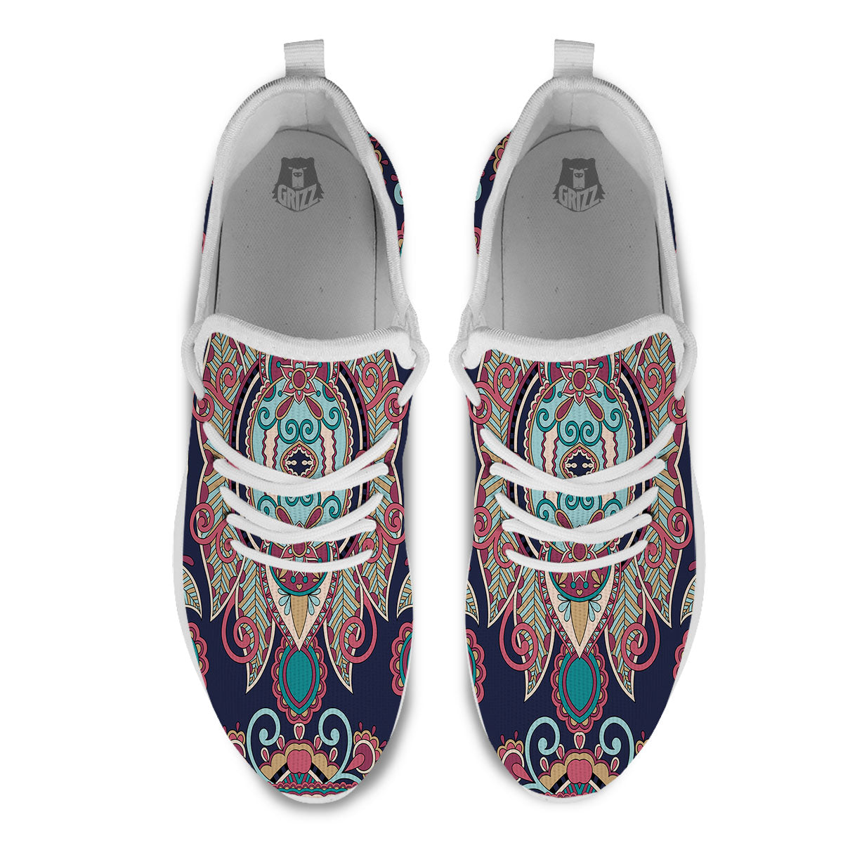 Paisley Mandala Ornamental Print White Athletic Shoes-grizzshop