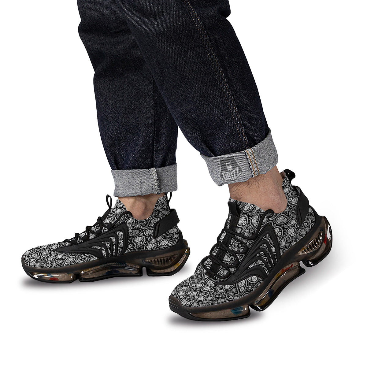 Paisley Ornament Black White And Flora Print Pattern Black Gym Shoes-grizzshop