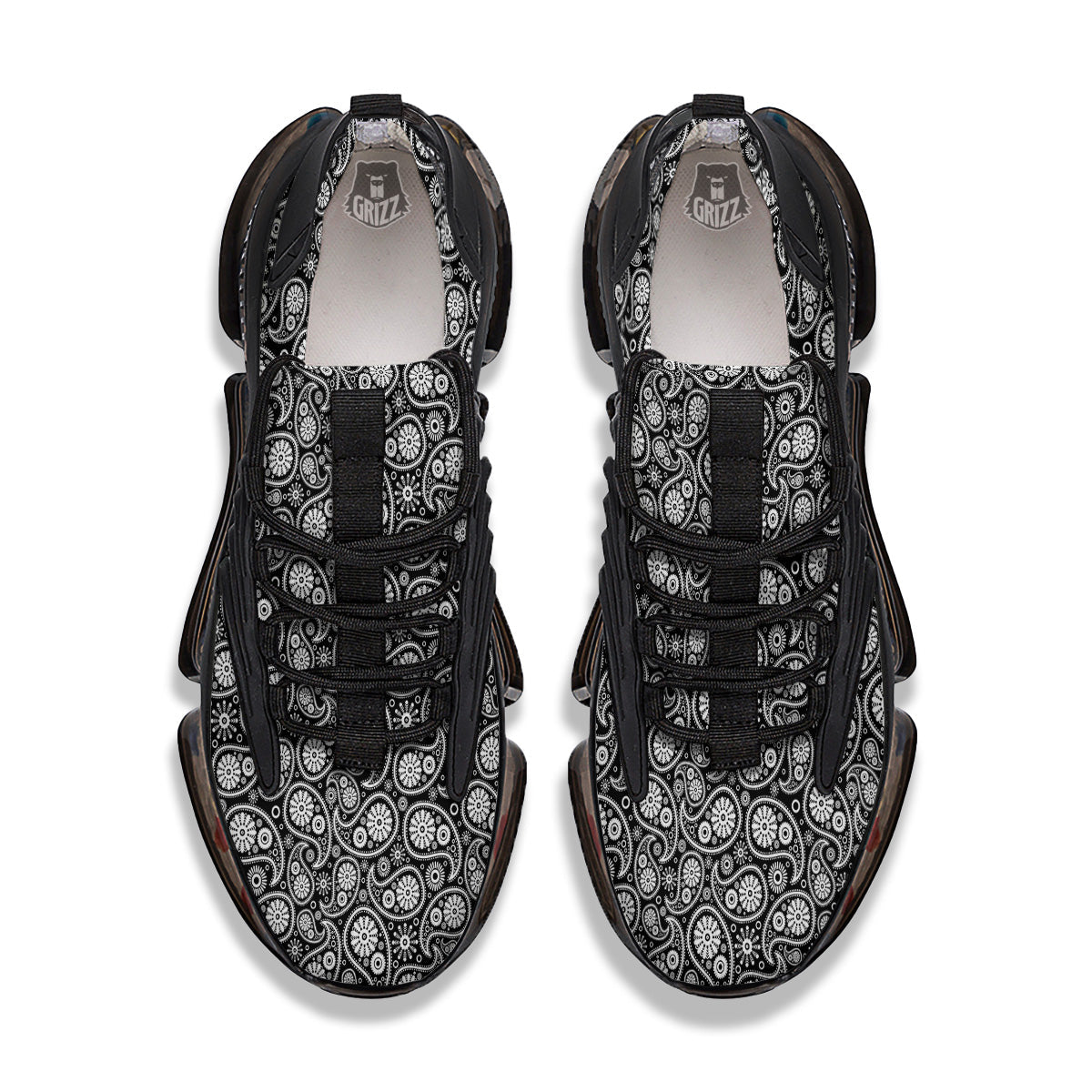 Paisley Ornament Black White And Flora Print Pattern Black Gym Shoes-grizzshop