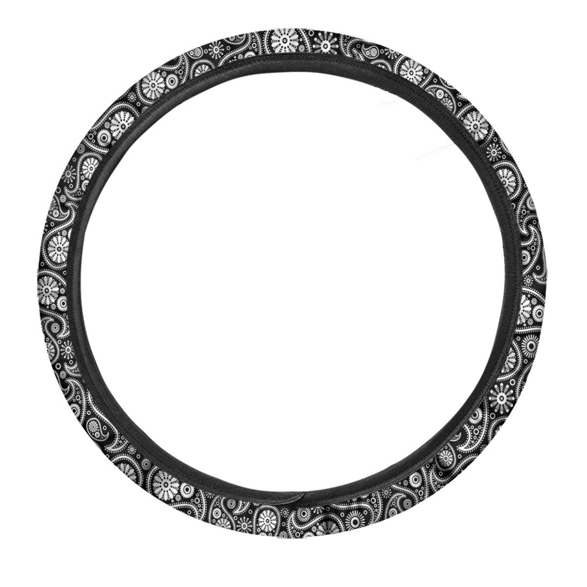 Paisley Ornament Black White And Flora Print Pattern Car Steering Wheel Cover-grizzshop