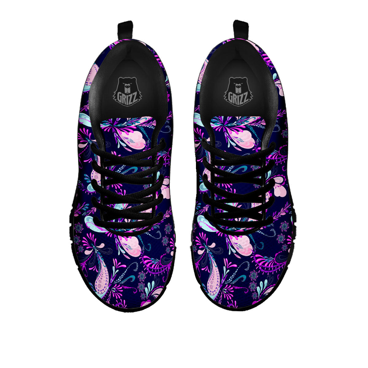 Paisley Pink And Purple Print Pattern Black Sneaker-grizzshop