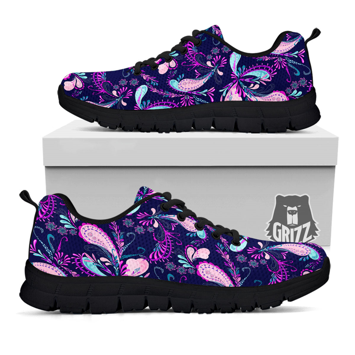 Paisley Pink And Purple Print Pattern Black Sneaker-grizzshop