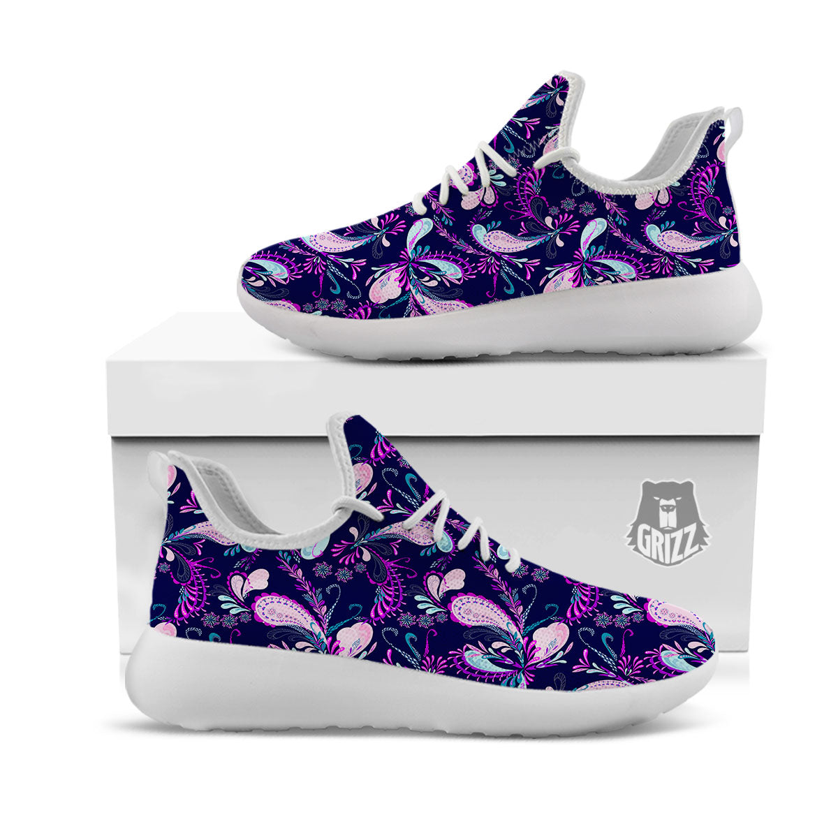 Paisley Pink And Purple Print Pattern White Athletic Shoes-grizzshop