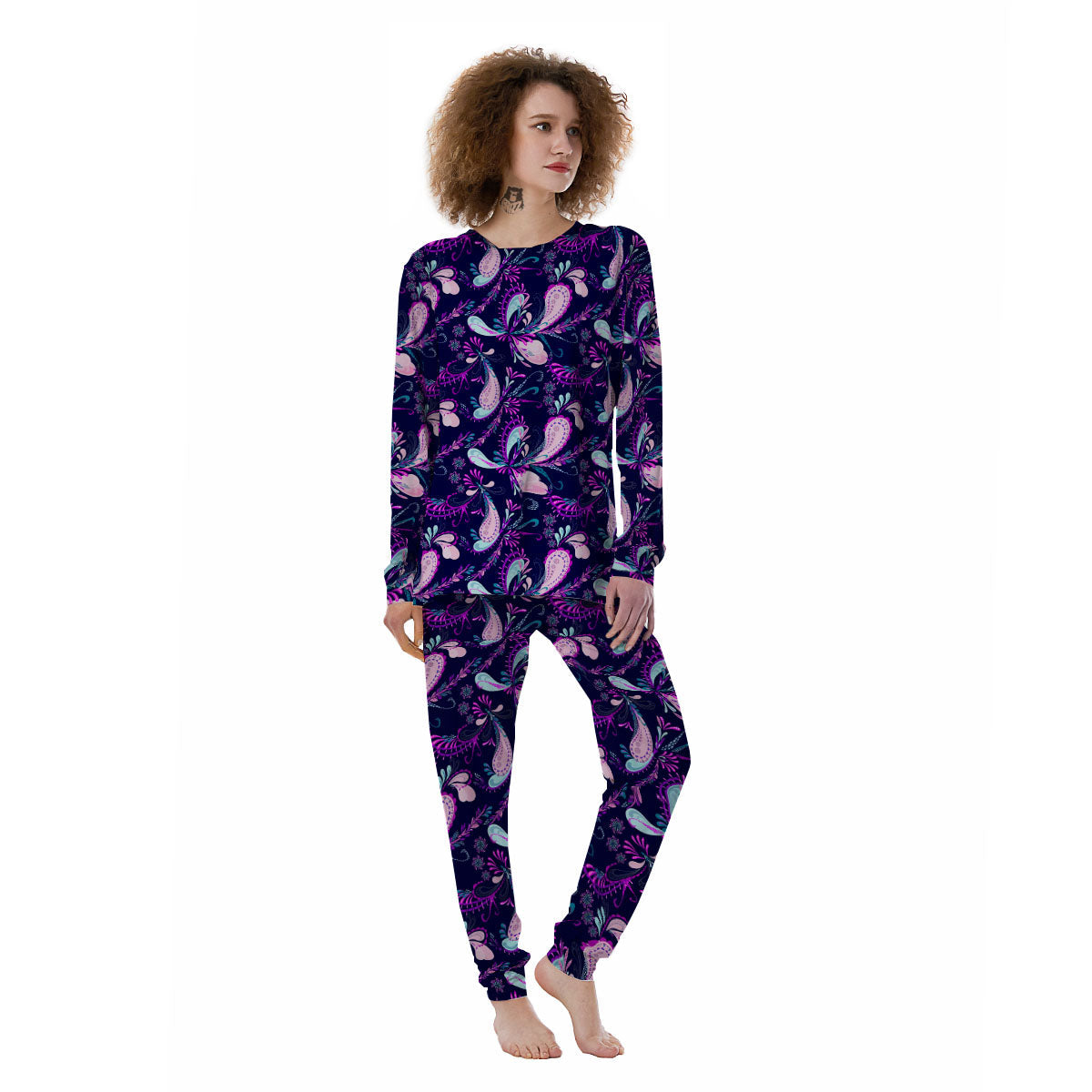 Paisley Pink And Purple Print Pattern Women's Pajamas-grizzshop