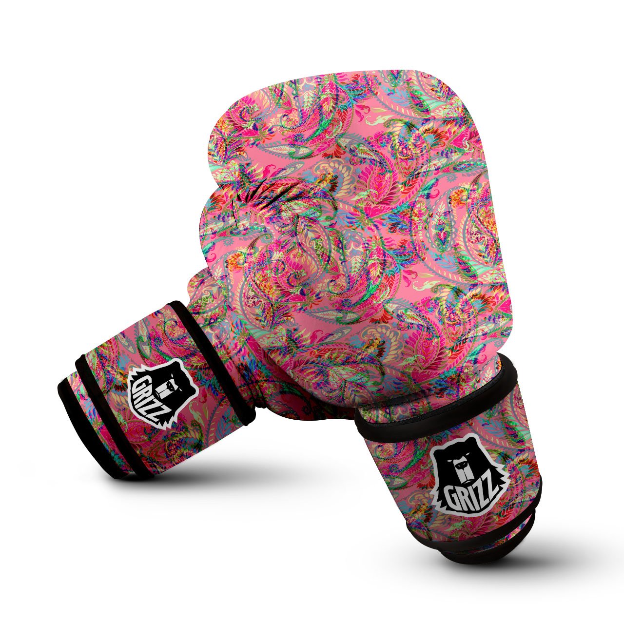 Paisley Pink Print Pattern Boxing Gloves-grizzshop