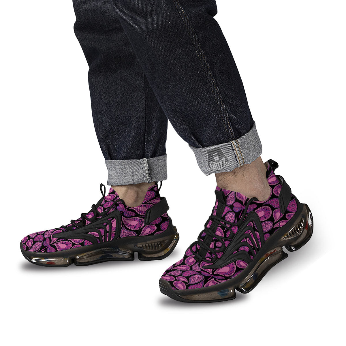 Paisley Purple Print Pattern Black Gym Shoes-grizzshop