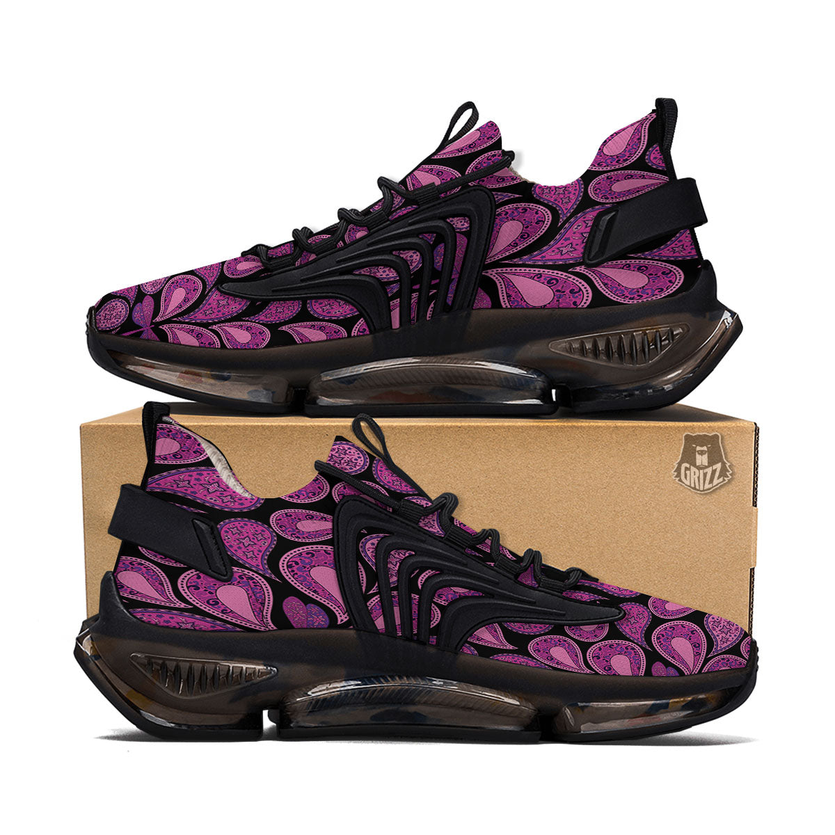 Paisley Purple Print Pattern Black Gym Shoes-grizzshop