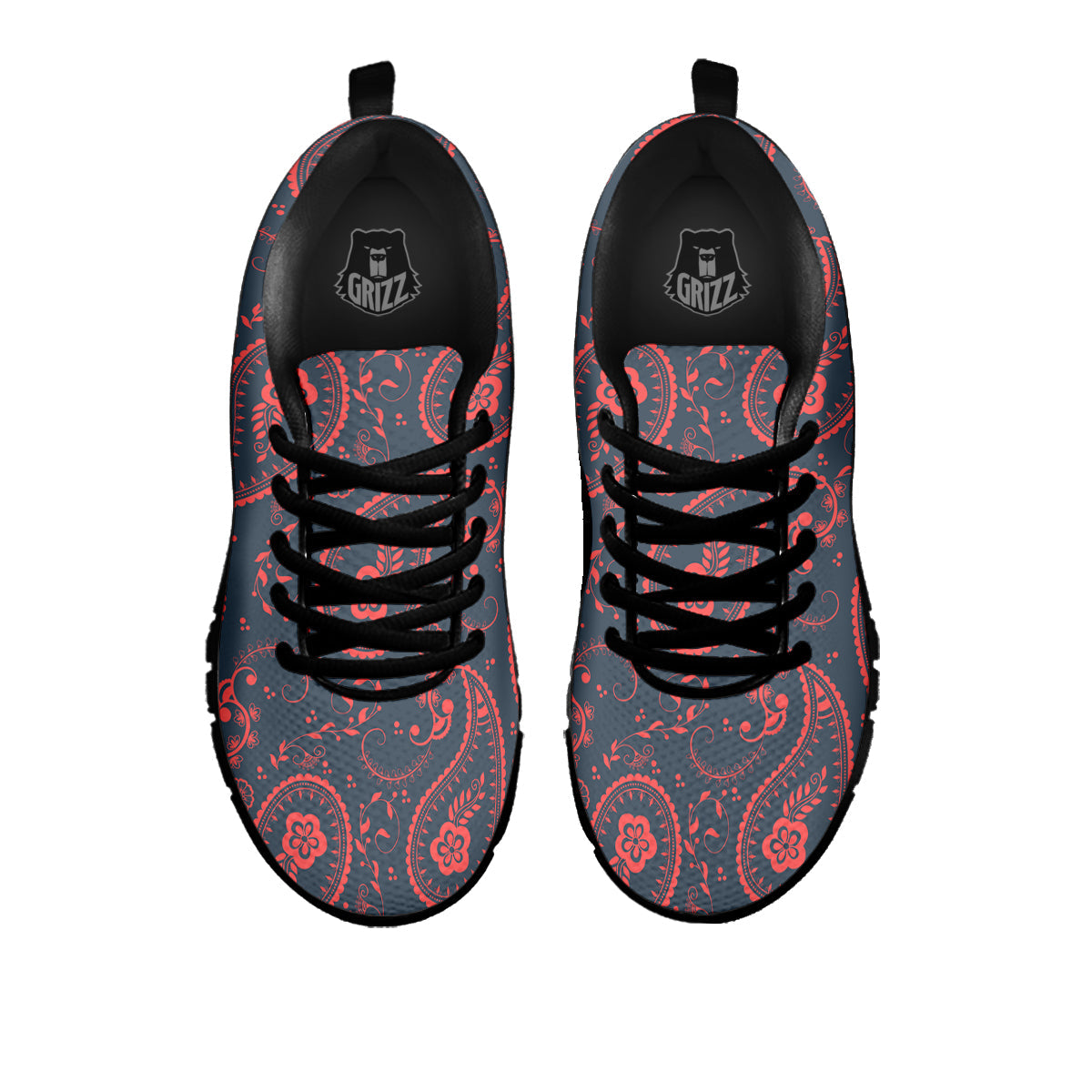 Paisley Red And Grey Print Pattern Black Sneaker-grizzshop