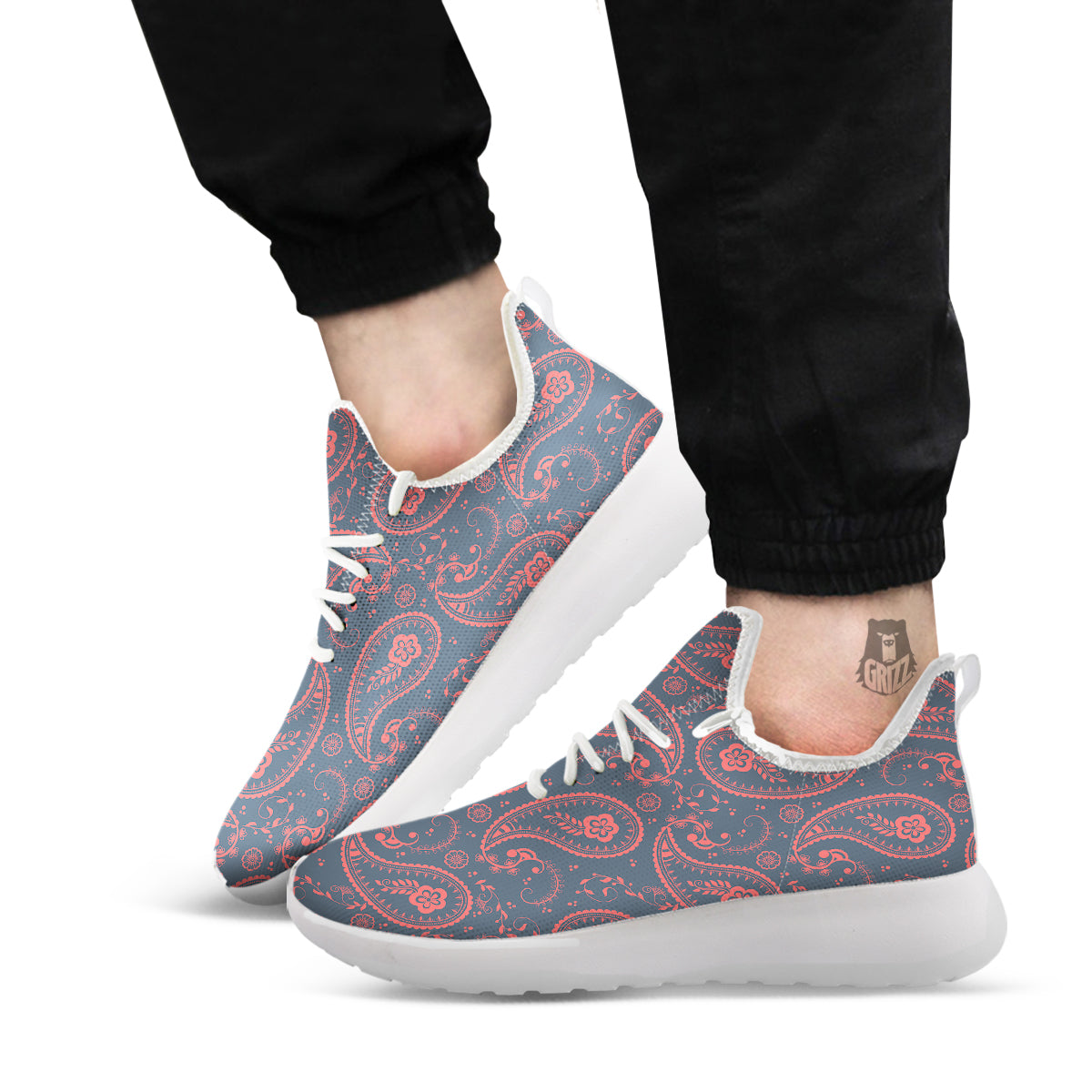 Paisley Red And Grey Print Pattern White Athletic Shoes-grizzshop