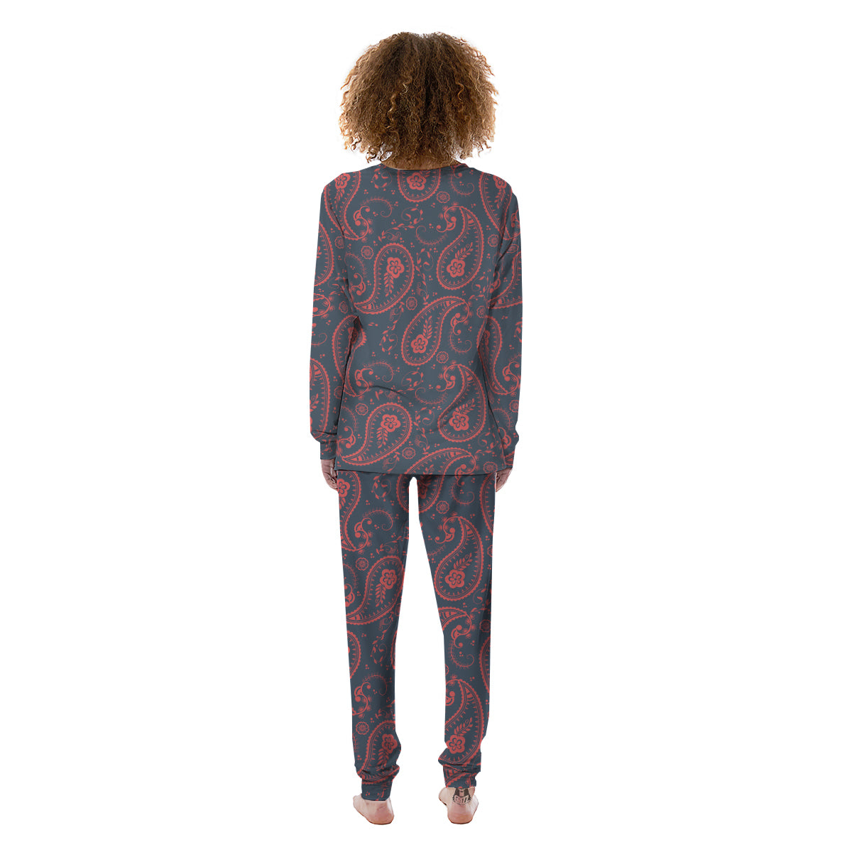 Paisley Red And Grey Print Pattern Women's Pajamas-grizzshop