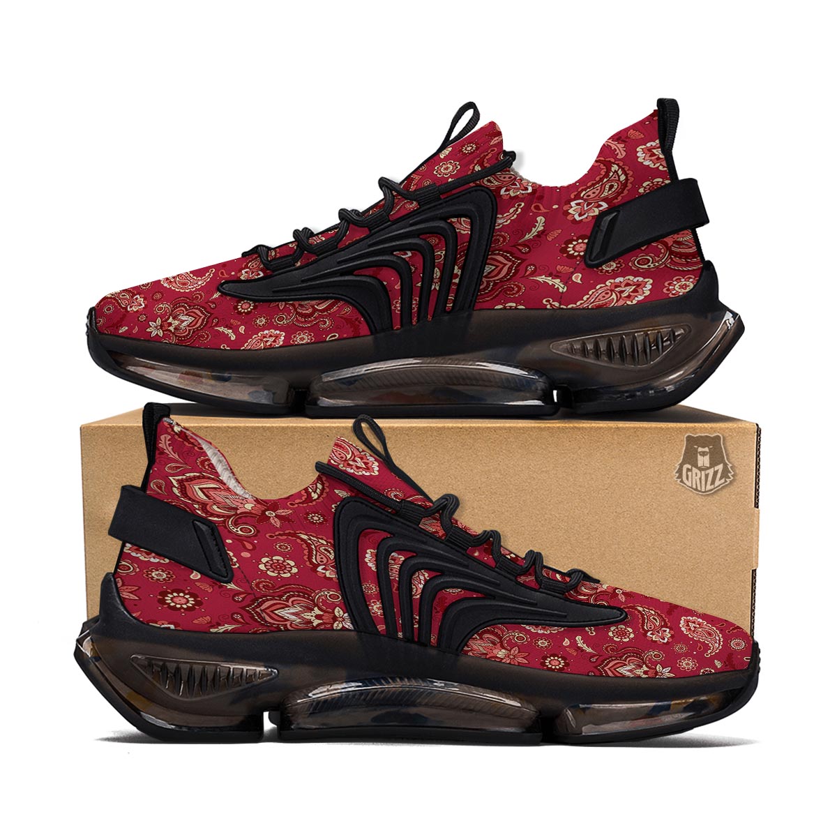 Paisley Red Print Pattern Black Gym Shoes-grizzshop