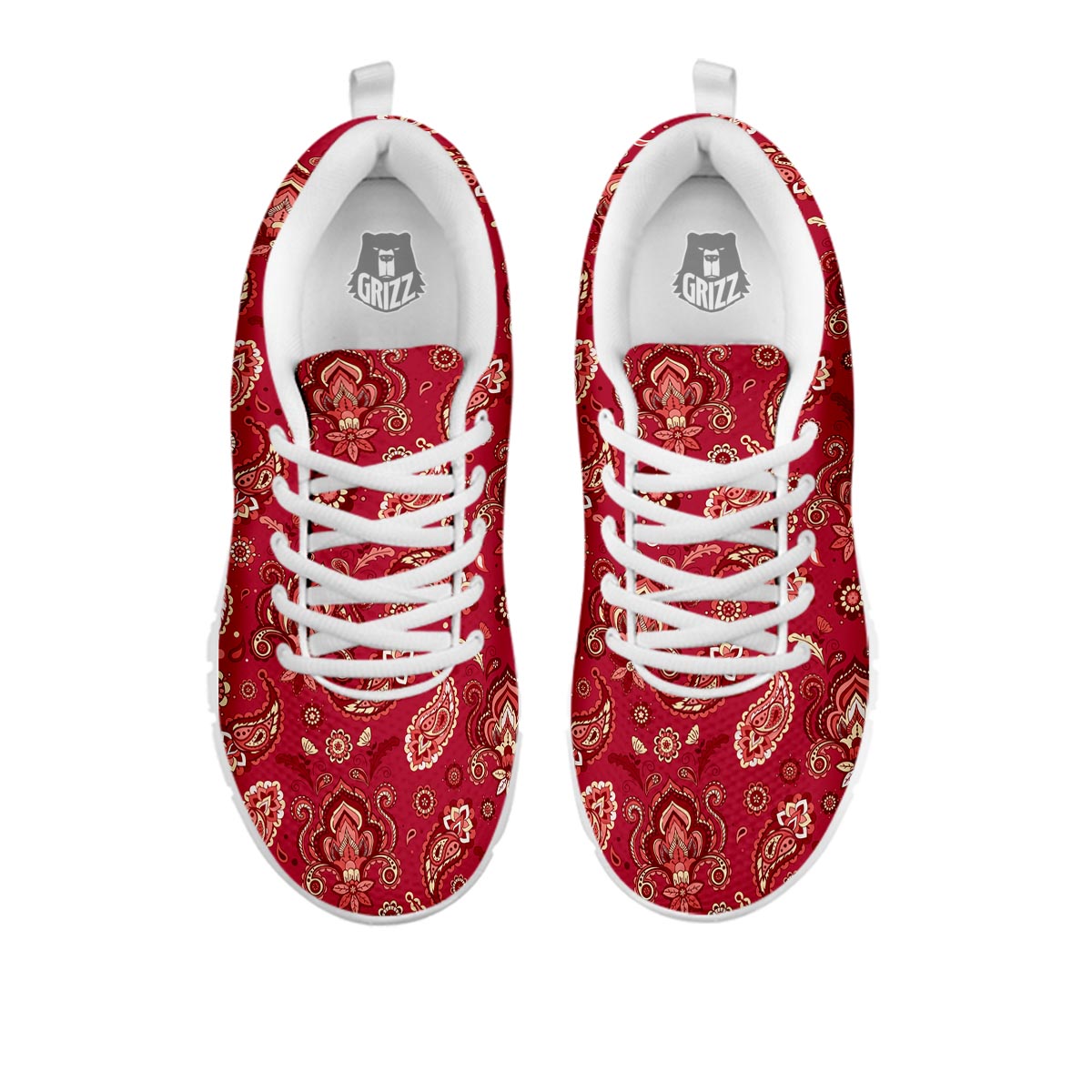 Paisley Red Print Pattern White Sneaker-grizzshop