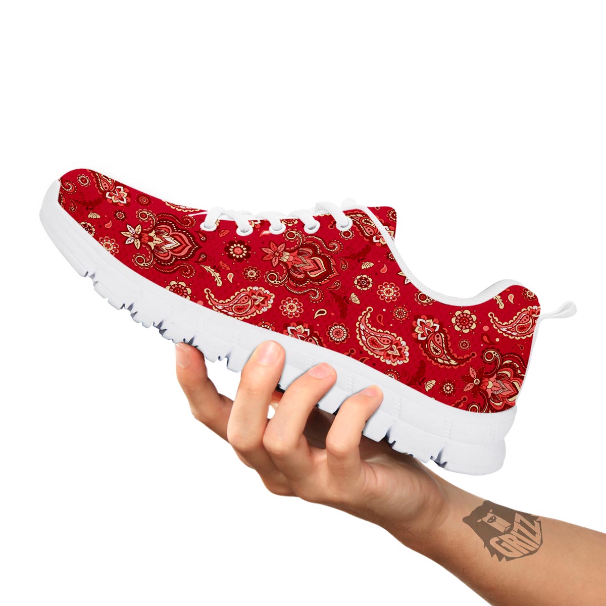 Paisley Red Print Pattern White Sneaker-grizzshop
