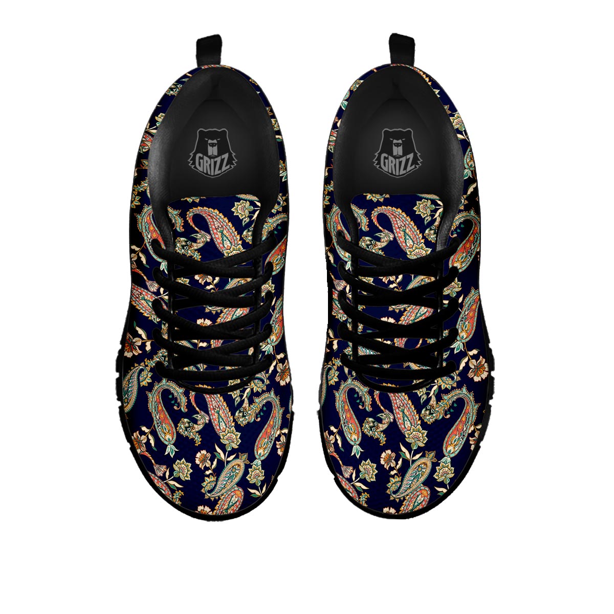 Paisley Retro Print Pattern Black Sneaker-grizzshop