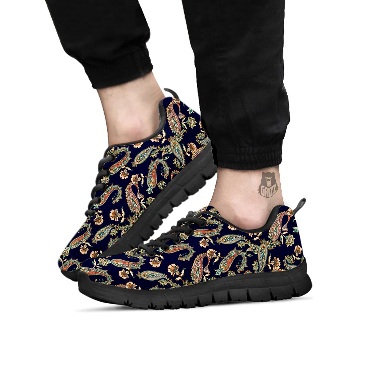 Paisley Retro Print Pattern Black Sneaker-grizzshop