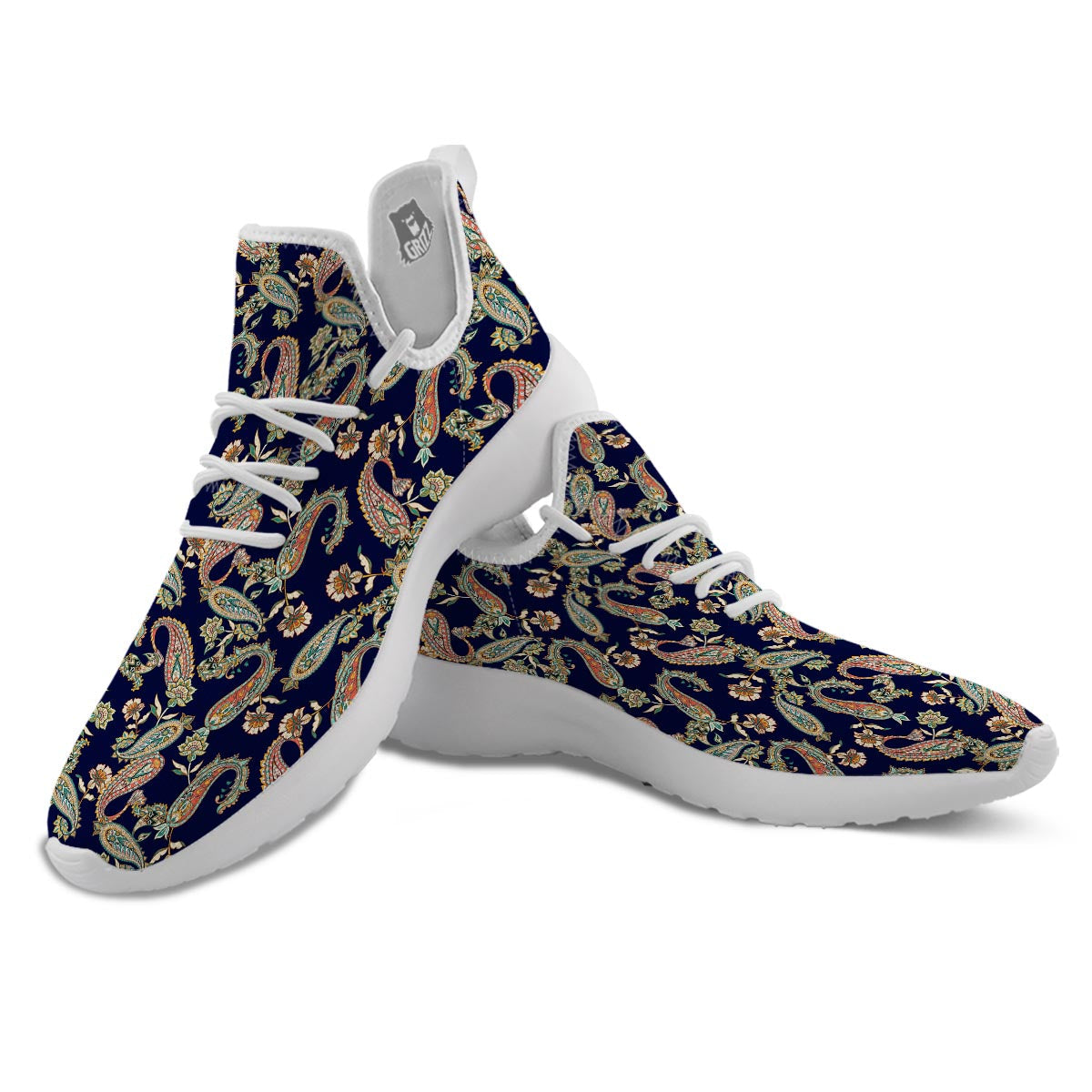 Paisley Retro Print Pattern White Athletic Shoes-grizzshop