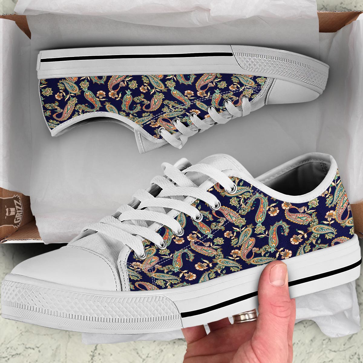 Paisley Retro Print Pattern White Low Top Shoes-grizzshop
