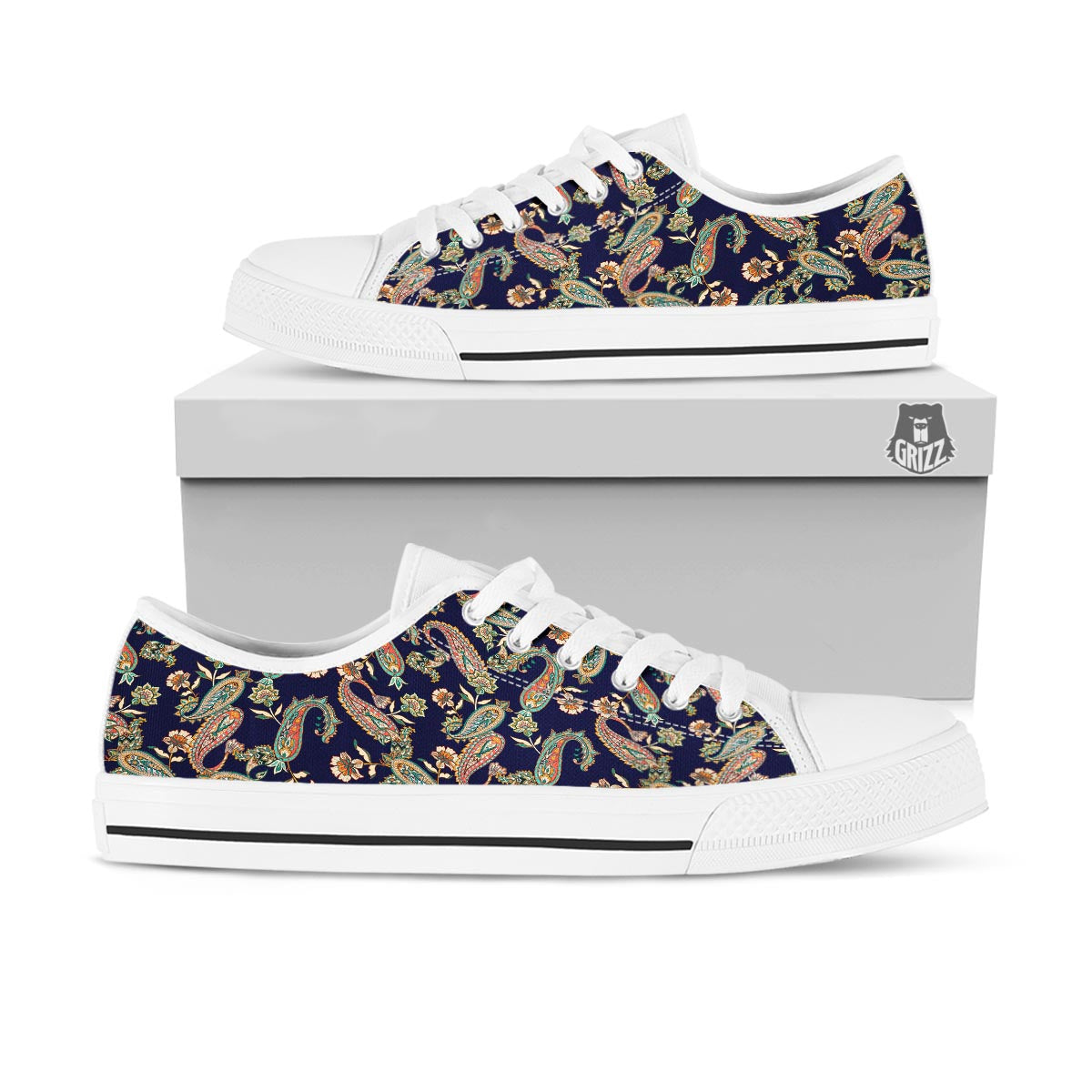 Paisley Retro Print Pattern White Low Top Shoes-grizzshop