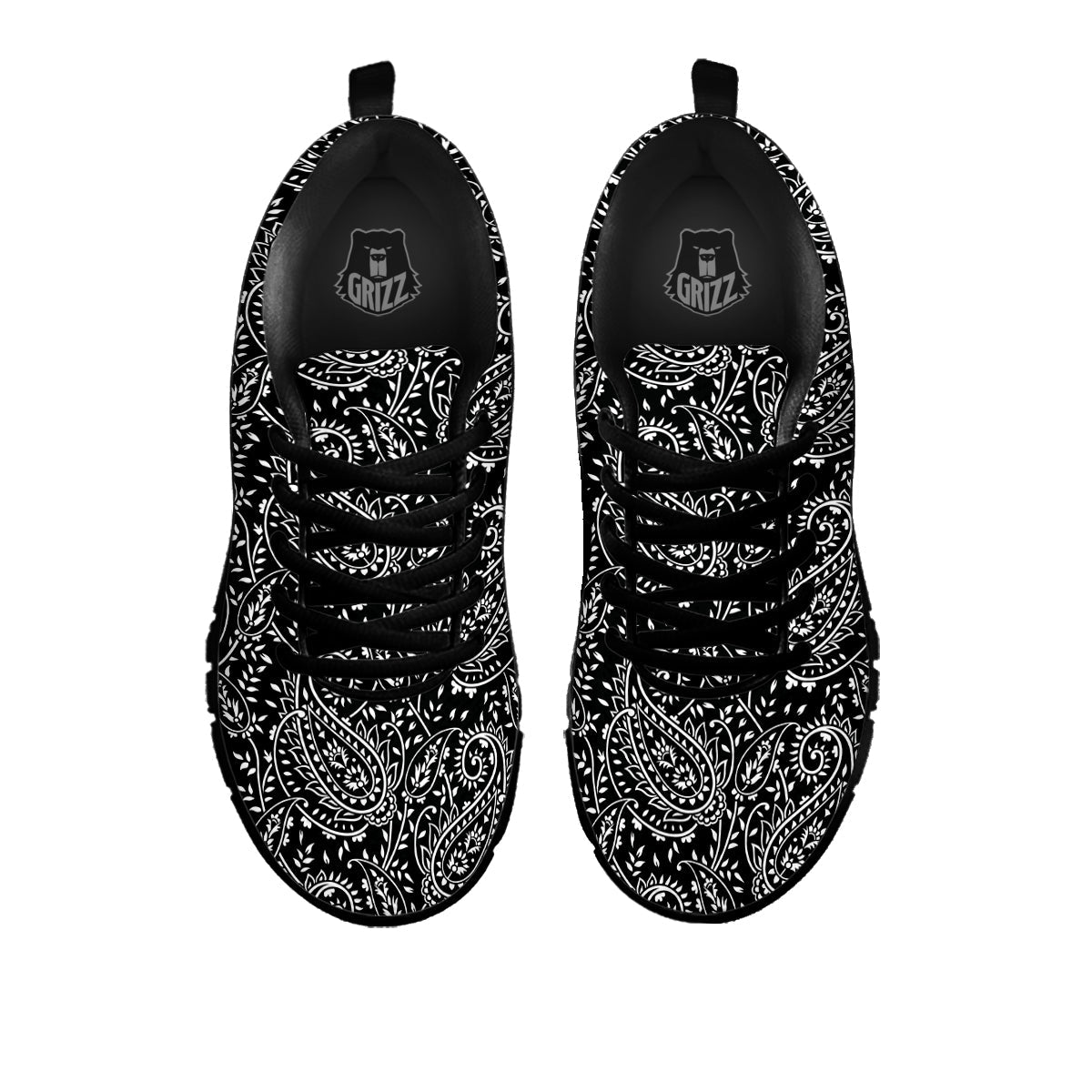 Paisley White And Black Print Pattern Black Sneaker-grizzshop