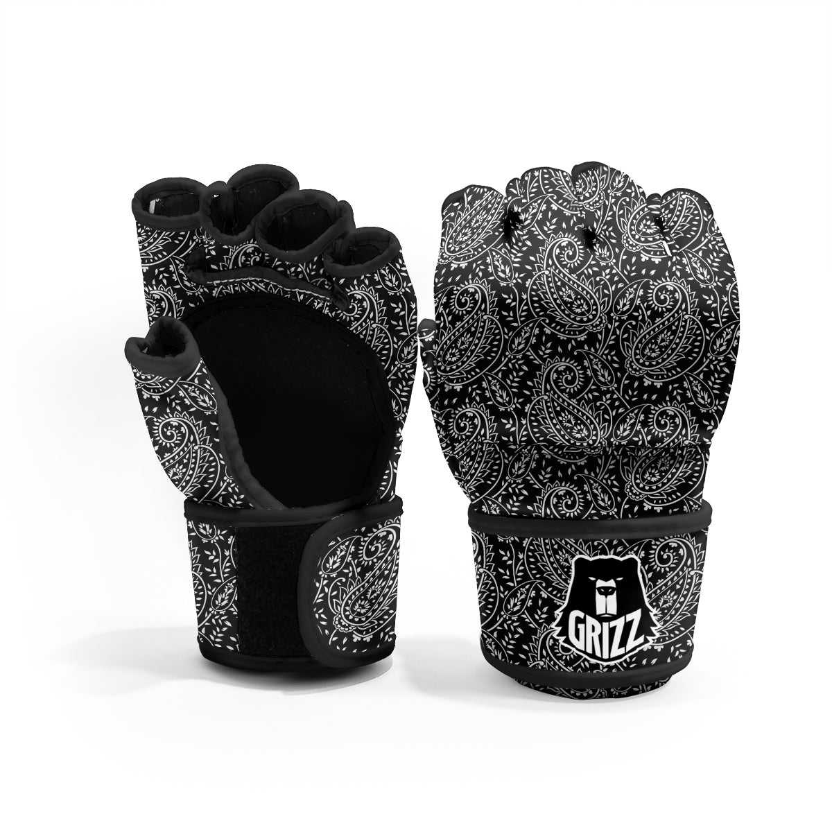 Paisley White And Black Print Pattern MMA Gloves-grizzshop