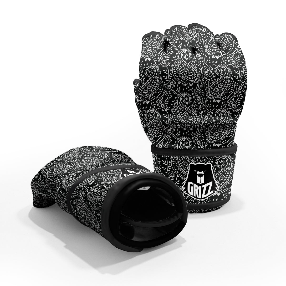 Paisley White And Black Print Pattern MMA Gloves-grizzshop