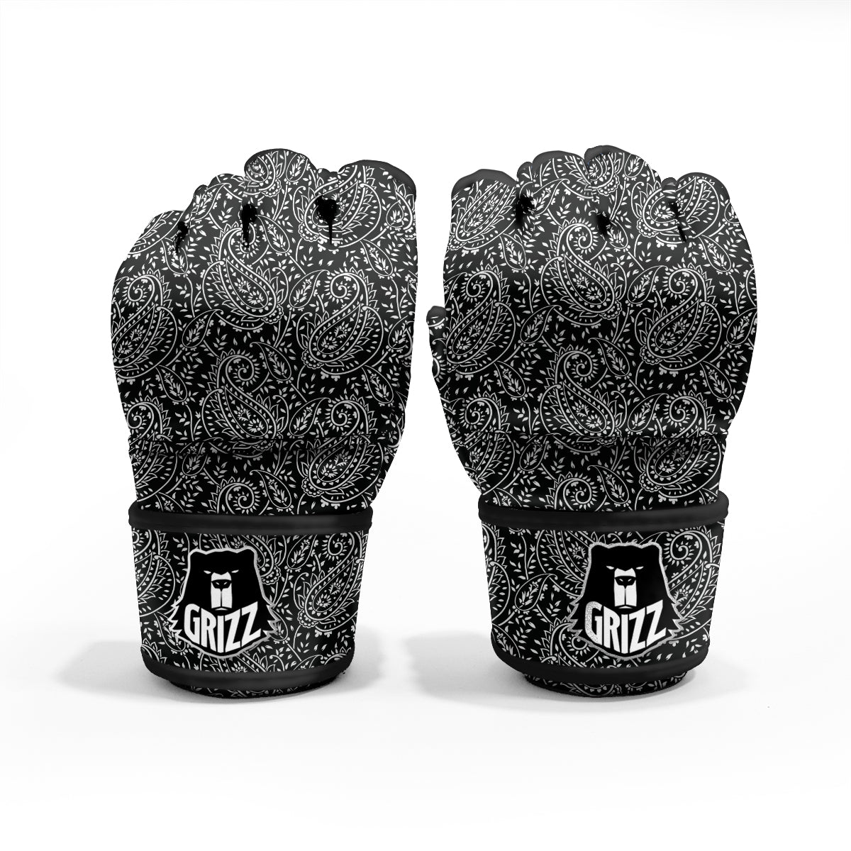 Paisley White And Black Print Pattern MMA Gloves-grizzshop