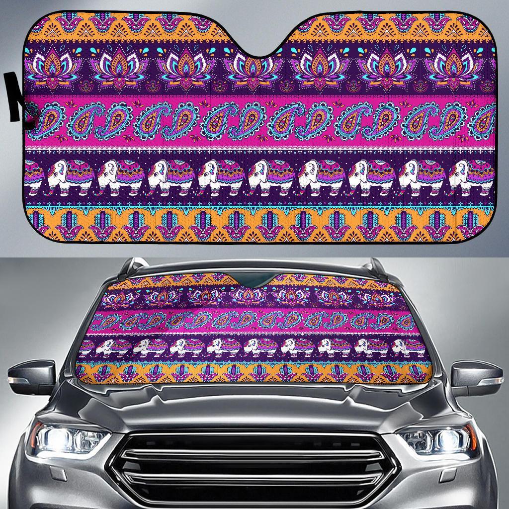 Paisleys Elephant Pattern Print Car Sun Shade-grizzshop