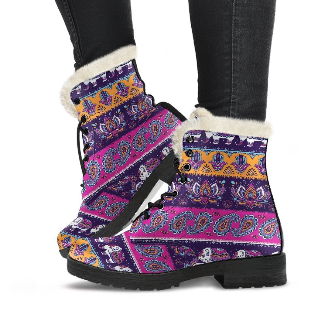 Paisleys Elephant Pattern Print Comfy Winter Boots-grizzshop