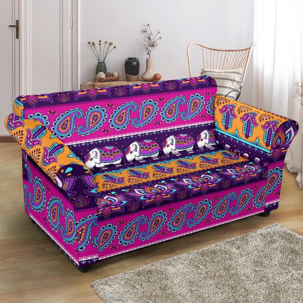 Paisleys Elephant Pattern Print Loveseat Cover-grizzshop