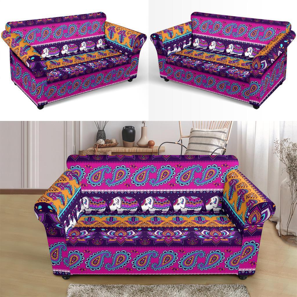 Paisleys Elephant Pattern Print Loveseat Cover-grizzshop