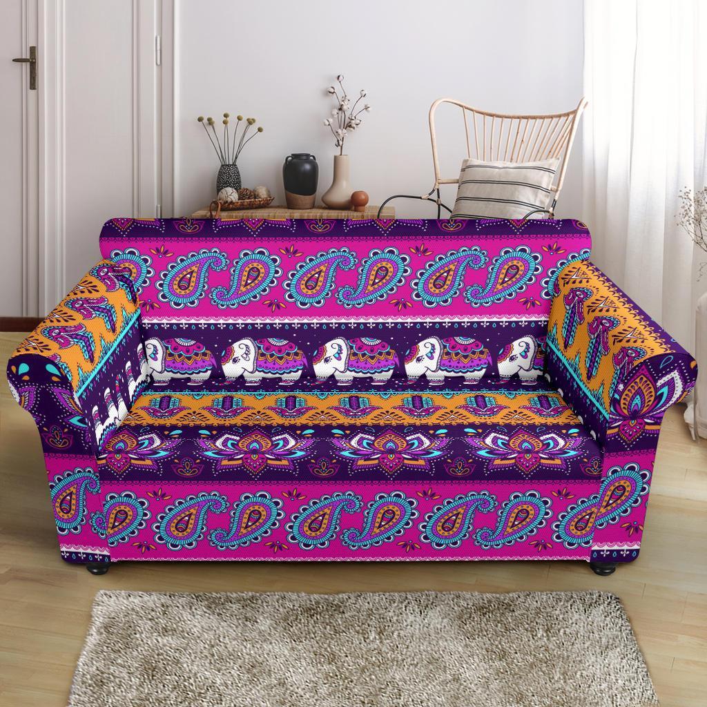 Paisleys Elephant Pattern Print Loveseat Cover-grizzshop