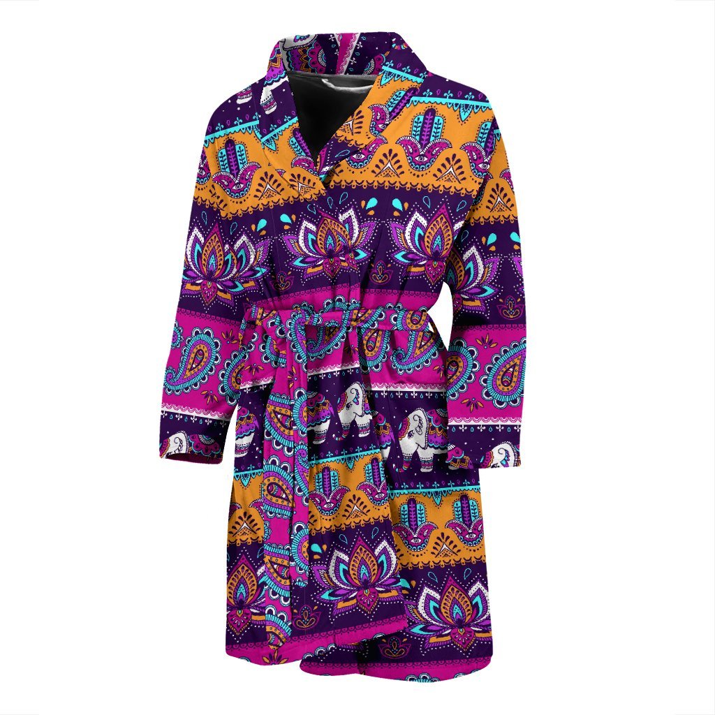 Paisleys Elephant Pattern Print Men Long Robe-grizzshop