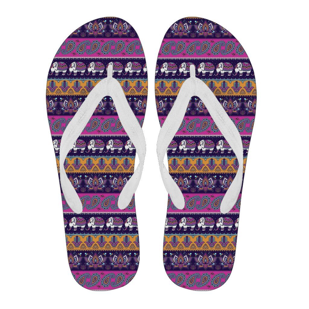 Paisleys Elephant Pattern Print Men & Women Flip Flops-grizzshop