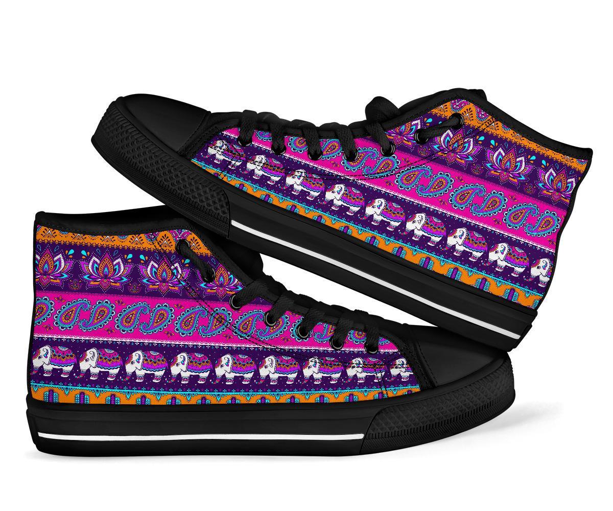 Paisleys Elephant Pattern Print Men Women's High Top Shoes-grizzshop