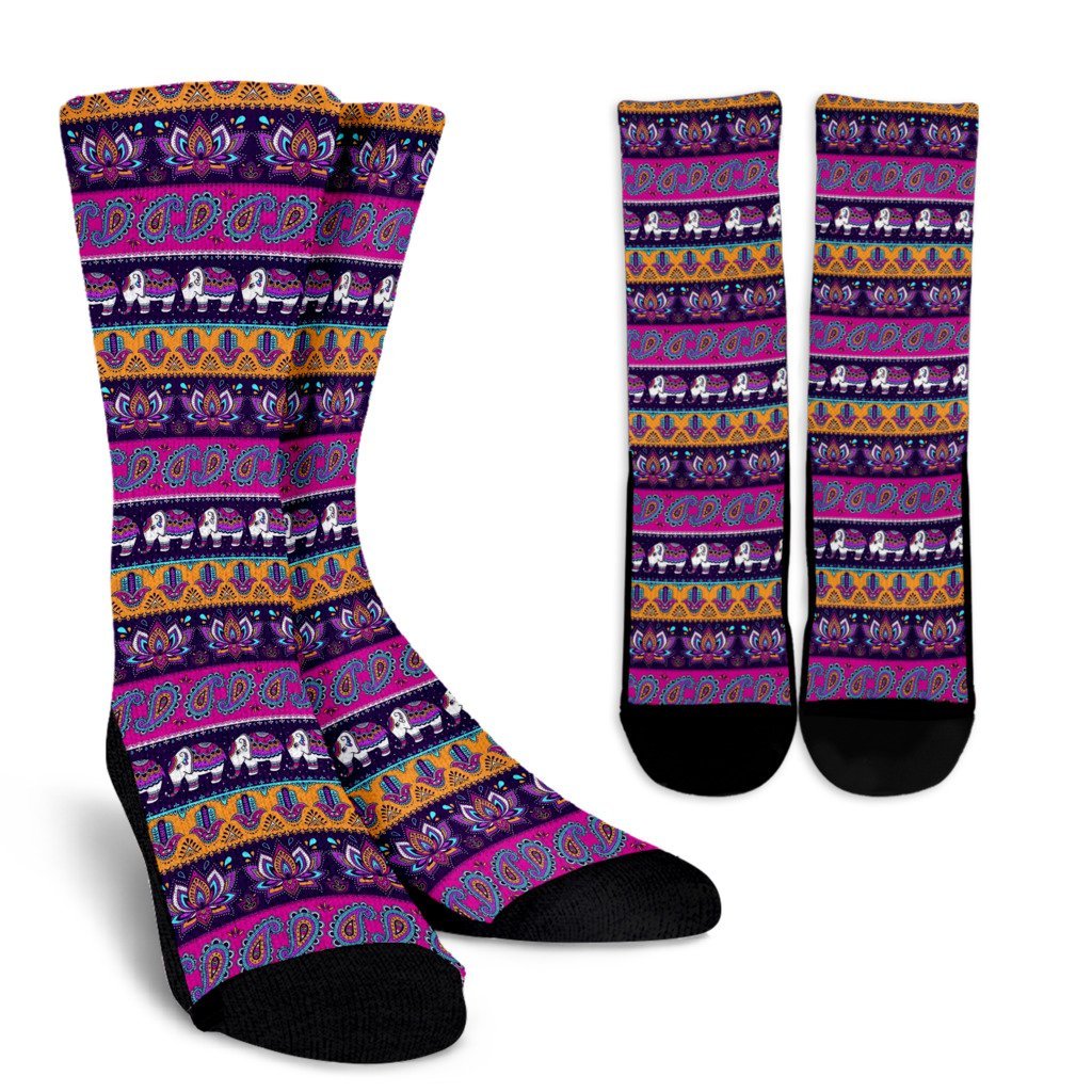 Paisleys Elephant Pattern Print Unisex Crew Socks-grizzshop