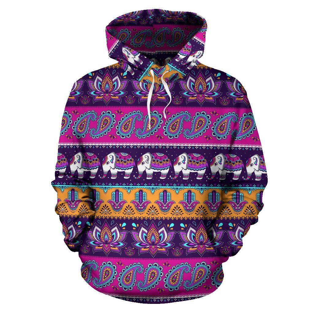 Paisleys Elephant Pattern Print Women Men Pullover Hoodie-grizzshop